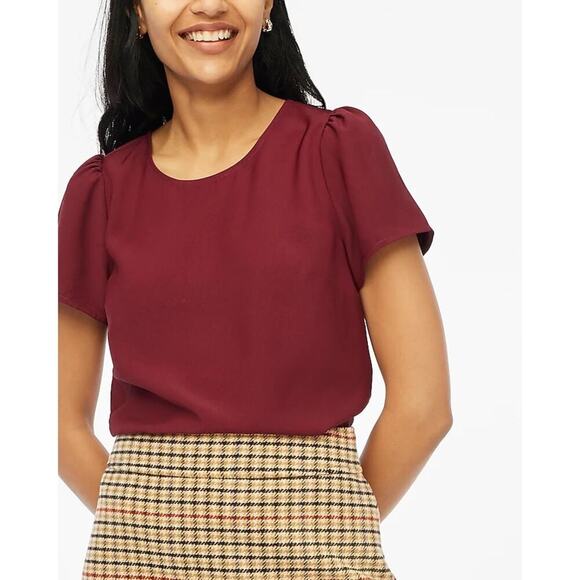 J.Crew Factory Short Sleeve Crepe Top in Burgundy Size Small NEW - Picture 1 of 5